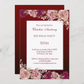 ブルゴーニュ梅の誕生日会エレガントモダン 招待状 (正面/裏面)