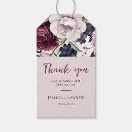 ブルゴーニュ梅紫フローラ水色結婚の ギフトタグ