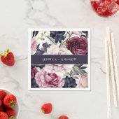 ブルゴーニュ梅紫フローラ水色結婚の スタンダードカクテルナプキン (インサイチュ)