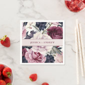 ブルゴーニュ梅紫フローラ水色結婚の スタンダードカクテルナプキン (インサイチュ)