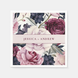 ブルゴーニュ梅紫フローラ水色結婚の スタンダードカクテルナプキン