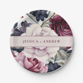 ブルゴーニュ梅紫フローラ水色結婚の ペーパープレート