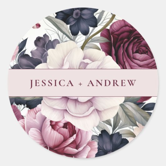 ブルゴーニュ梅紫フローラ水色結婚の ラウンドシール (正面)