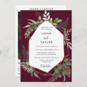 ブルゴーニュ植物緑金ゴールドQRコード写真 招待状 (正面/裏面)