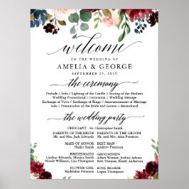 ブルゴーニュ歓迎の結婚式のプログラムのサイン ポスター