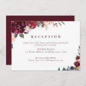 ブルゴーニュ水の色の素朴なボホフローラ披露宴 エンクロージャーカード (正面/裏面)