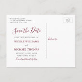 ブルゴーニュ水カラーフローラ結婚式の日付を保存 案内ポストカード (裏面)