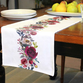 ブルゴーニュ水カラー花模様 ショートテーブルランナー