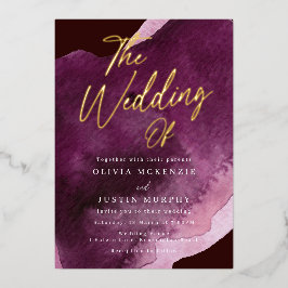 ブルゴーニュ水モダン色結婚の金ゴールド 箔招待状