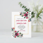 ブルゴーニュ水彩バラフローラ金ゴールド結婚フレーム インビテーションポストカード (スタンド正面)