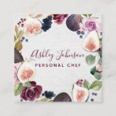 ブルゴーニュ水彩フィグ&フラワーリースタイポグラフィ スクエア名刺 (正面)