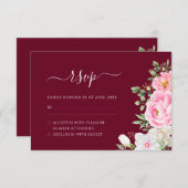 ブルゴーニュ水彩フローラエレガント結婚式 出欠カード (正面/裏面)