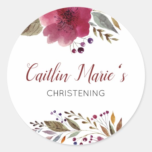 ブルゴーニュ水彩フローラバプテスマ《キリスト教》洗礼式や命名式 ラウンドシール (正面)