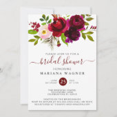 ブルゴーニュ水彩フローラブライダルシャワーの導入 招待状 (正面)