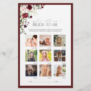 ブルゴーニュ水彩フローラブライダルシャワーゲーム