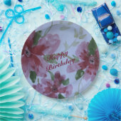 ブルゴーニュ水彩フローラルパターン ペーパープレート (パーティー)