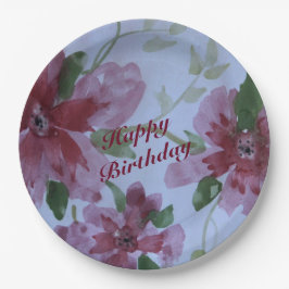 ブルゴーニュ水彩フローラルパターン ペーパープレート