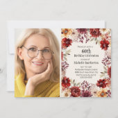 ブルゴーニュ水彩フローラ写真60誕生日 招待状 (正面)