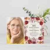 ブルゴーニュ水彩フローラ写真60誕生日 招待状 (スタンド正面)