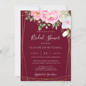 ブルゴーニュ水彩フローラ幾何学ブライダルシャワー 招待状 (正面)