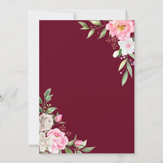 ブルゴーニュ水彩フローラ幾何学的金ゴールド 招待状 (裏面)