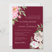ブルゴーニュ水彩フローラ牡丹エレガントな結婚式 招待状 (正面)