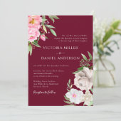ブルゴーニュ水彩フローラ牡丹エレガントな結婚式 招待状 (スタンド正面)