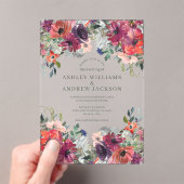 ブルゴーニュ水彩フローラ素朴庭園の結婚式 アクリル招待状 (インサイチュ (ポータブル))