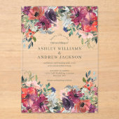 ブルゴーニュ水彩フローラ素朴庭園の結婚式 アクリル招待状 (正面)