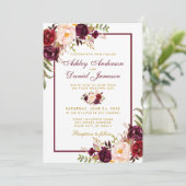 ブルゴーニュ水彩フローラ結婚写真の金ゴールドB 招待状 (スタンド正面)