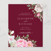 ブルゴーニュ水彩フローラ結婚式の日付を保存 (正面)