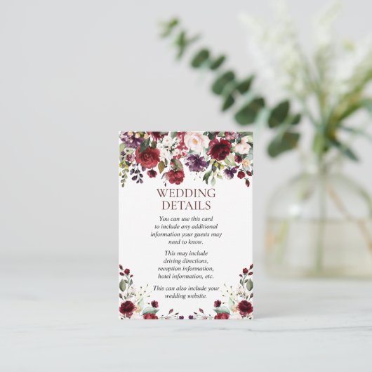 ブルゴーニュ水彩フローラ結婚滴の詳細 エンクロージャーカード (スタンド正面)