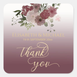 ブルゴーニュ水彩フローラ金ゴールド書 スクエアシール