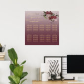 ブルゴーニュ水彩フローラ金ゴールド書 ポスター (ホームオフィス)