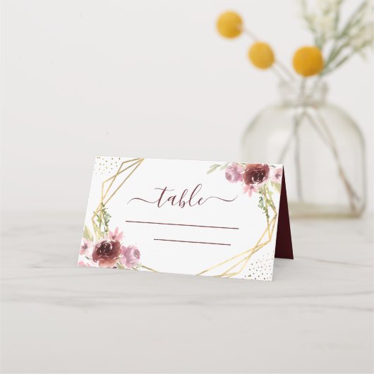 ブルゴーニュ水彩幾何学的フローラ座席表 プレイスカード (正面)