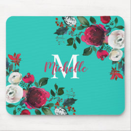 ブルゴーニュ水彩牡丹バラフローラ モノグラムの マウスパッド