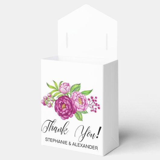 ブルゴーニュ水彩牡丹パーソナライズされたお願い箱 フェイバーボックス (オープン)