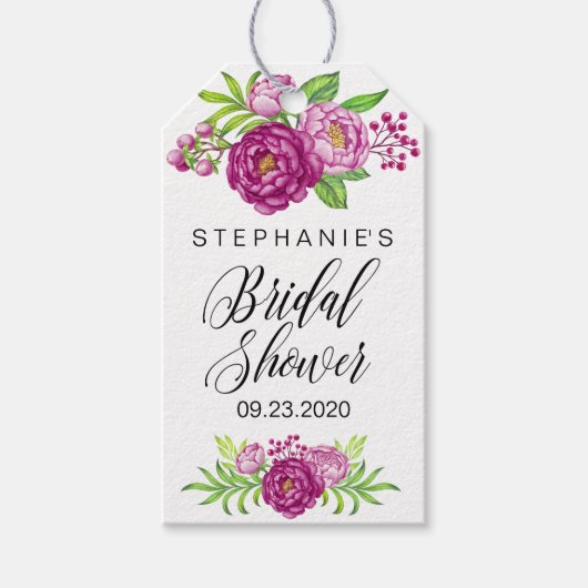 ブルゴーニュ水彩牡丹ブライダルシャワーギフトラベル ギフトタグ (正面)
