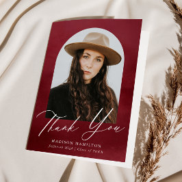 ブルゴーニュ水彩画アーチ写真卒業 サンキューカード