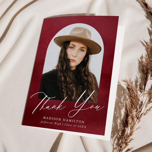 ブルゴーニュ水彩画アーチ写真卒業 サンキューカード