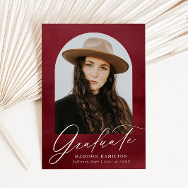 ブルゴーニュ水彩画アーチ写真卒業 案内状