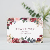ブルゴーニュ水彩素朴なボホフローラ感謝していユー サンキューカード (スタンド正面)