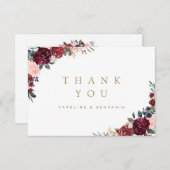 ブルゴーニュ水彩素朴なボホフローラ感謝していユー サンキューカード (正面/裏面)