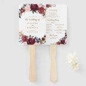 ブルゴーニュ水彩色フローラボーホウェディングプログラム ハンドファン (正面&裏面)