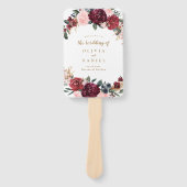 ブルゴーニュ水彩色フローラボーホウェディングプログラム ハンドファン (正面)