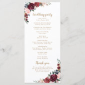 ブルゴーニュ水彩色フローラボーホウェディングプログラム メニュー (裏面)