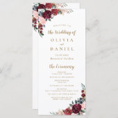 ブルゴーニュ水彩色フローラボーホウェディングプログラム メニュー (正面/裏面)