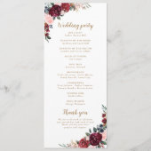 ブルゴーニュ水彩色フローラボーホウェディングプログラム メニュー (裏面)