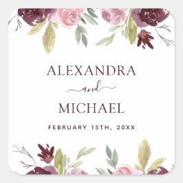 ブルゴーニュ水彩花フローラ結婚ズシール スクエアシール