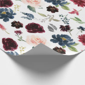 ブルゴーニュ水彩赤海軍フローラボー結婚ホズ ラッピングペーパー (角)